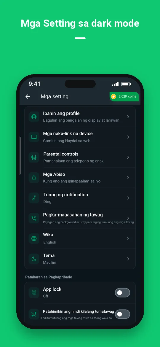Mga Setting sa dark mode — Haydai