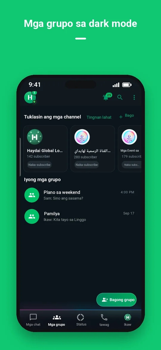 Mga grupo sa dark mode — Haydai