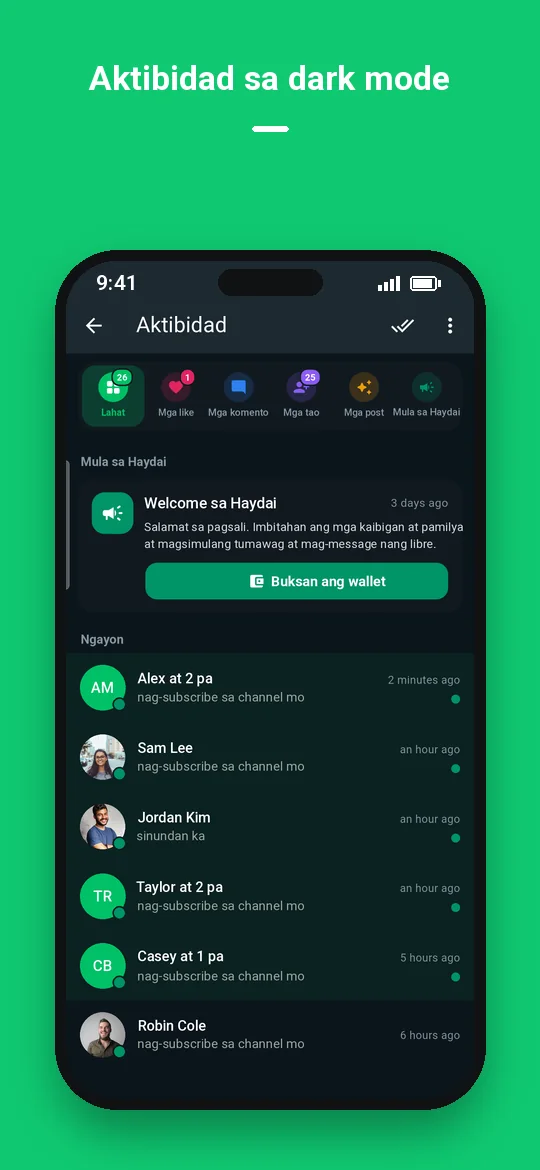 Aktibidad sa dark mode — Haydai
