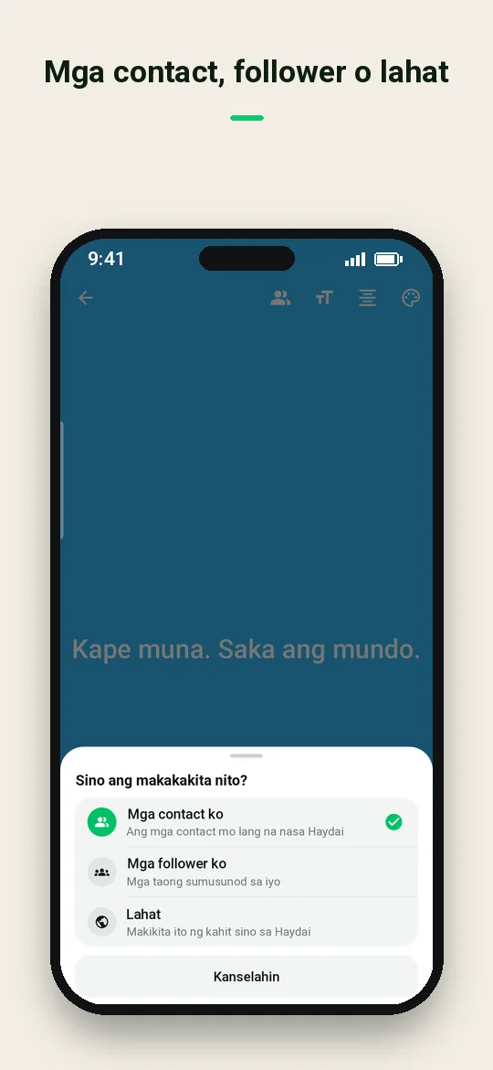 Mga contact, follower o lahat — Haydai