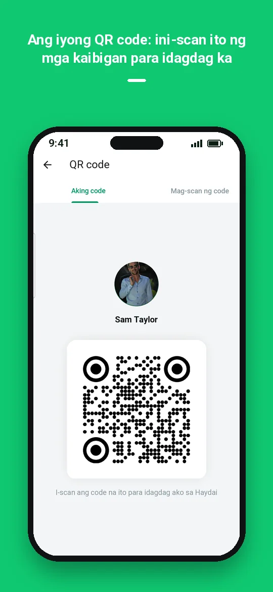Ang iyong QR code: ini-scan ito ng mga kaibigan para idagdag ka — Haydai