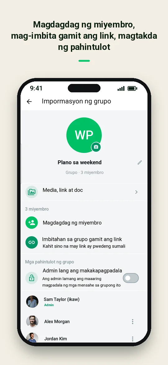 Magdagdag ng miyembro, mag-imbita gamit ang link, magtakda ng pahintulot — Haydai