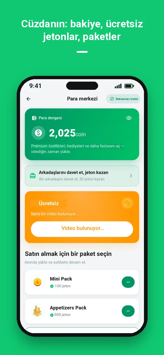 Cüzdanın: bakiye, ücretsiz jetonlar, paketler — Haydai