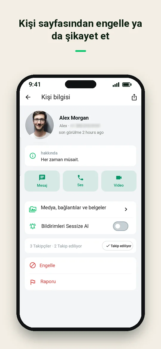 Kişi sayfasından engelle ya da şikayet et — Haydai