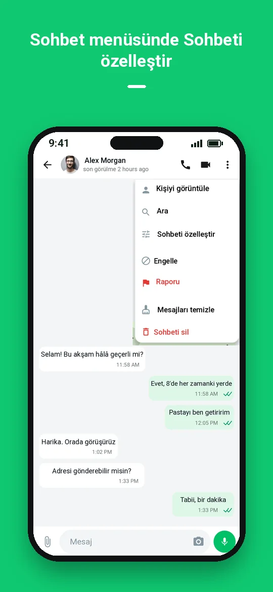 Sohbet menüsünde Sohbeti özelleştir — Haydai