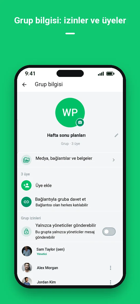 Grup bilgisi: izinler ve üyeler — Haydai