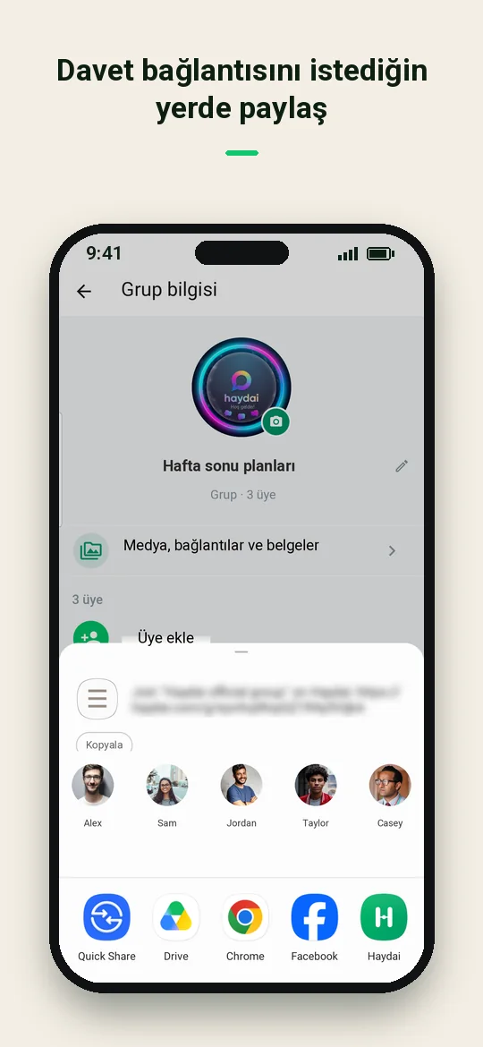 Davet bağlantısını istediğin yerde paylaş — Haydai