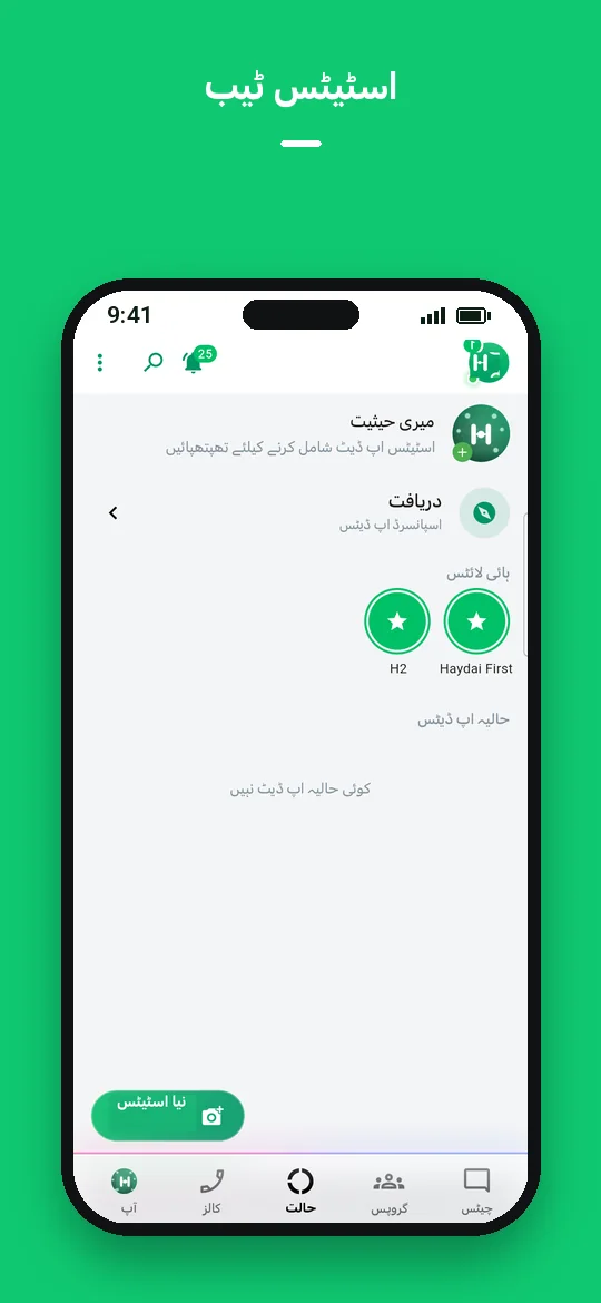 اسٹیٹس ٹیب — Haydai