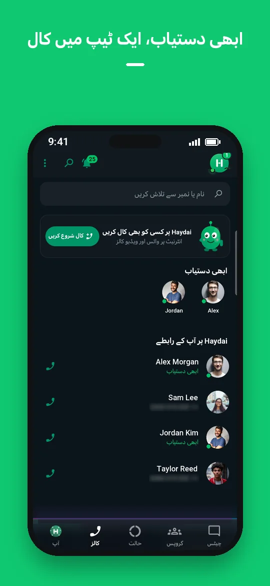 ابھی دستیاب، ایک ٹیپ میں کال — Haydai