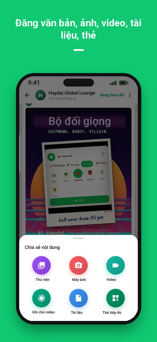 Đăng văn bản, ảnh, video, tài liệu, thẻ — Haydai