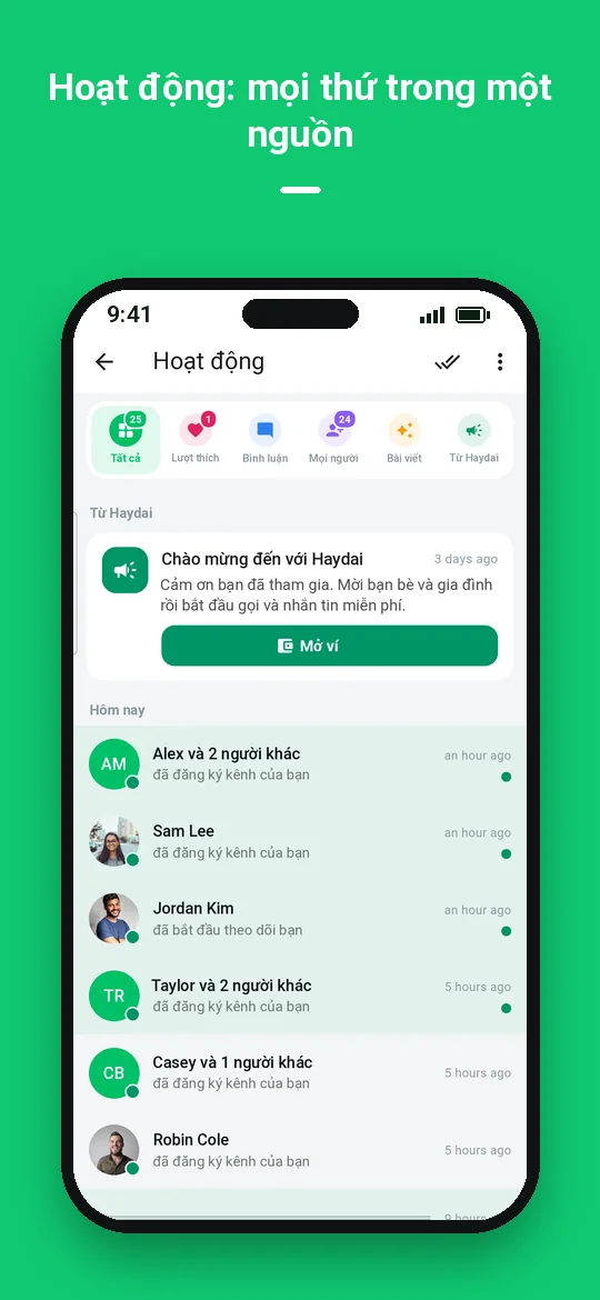 Hoạt động: mọi thứ trong một nguồn — Haydai