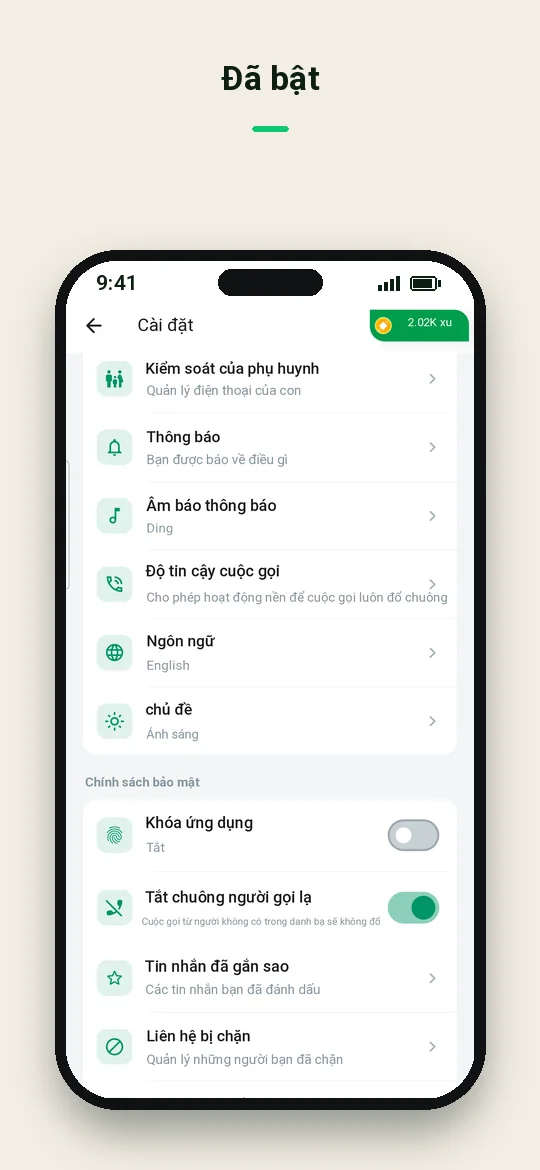 Đã bật — Haydai