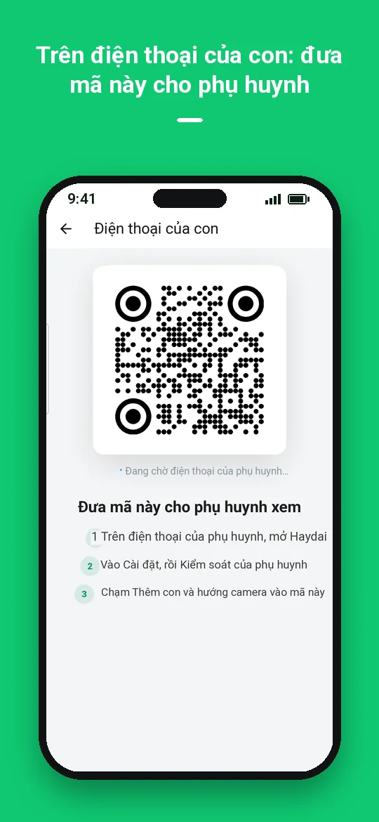 Trên điện thoại của con: đưa mã này cho phụ huynh — Haydai