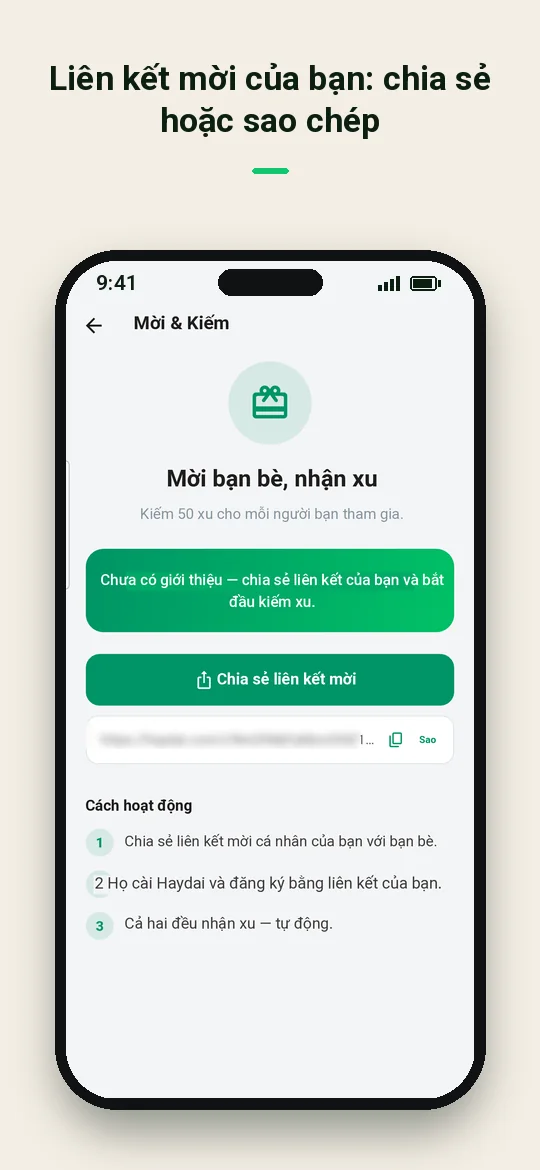 Liên kết mời của bạn: chia sẻ hoặc sao chép — Haydai