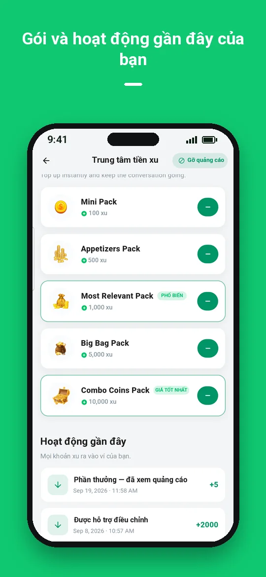 Gói và hoạt động gần đây của bạn — Haydai