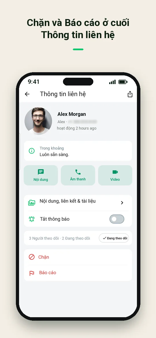 Chặn và Báo cáo ở cuối Thông tin liên hệ — Haydai