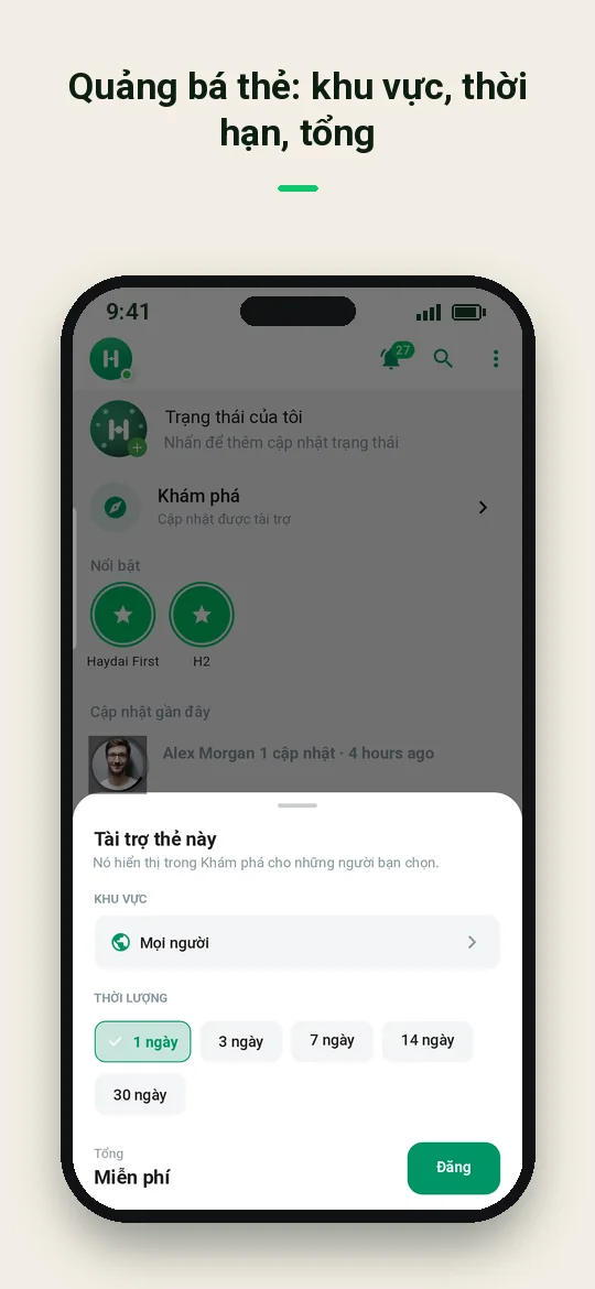 Quảng bá thẻ: khu vực, thời hạn, tổng — Haydai