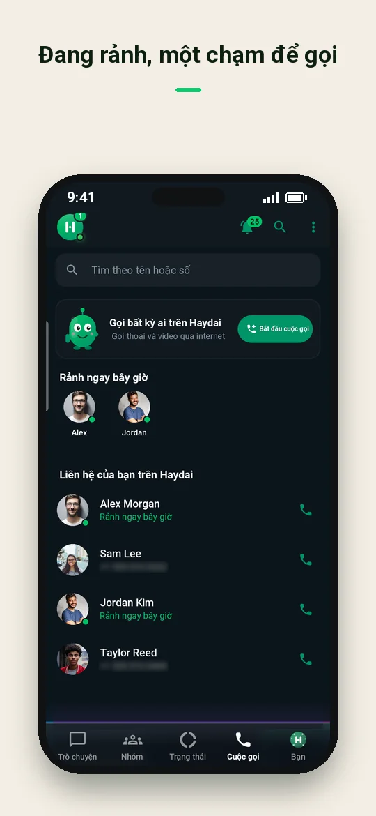 Đang rảnh, một chạm để gọi — Haydai