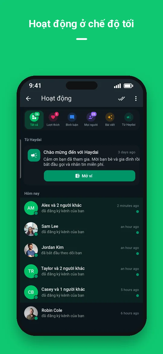 Hoạt động ở chế độ tối — Haydai