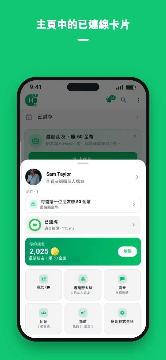 主頁中的已連線卡片 — Haydai