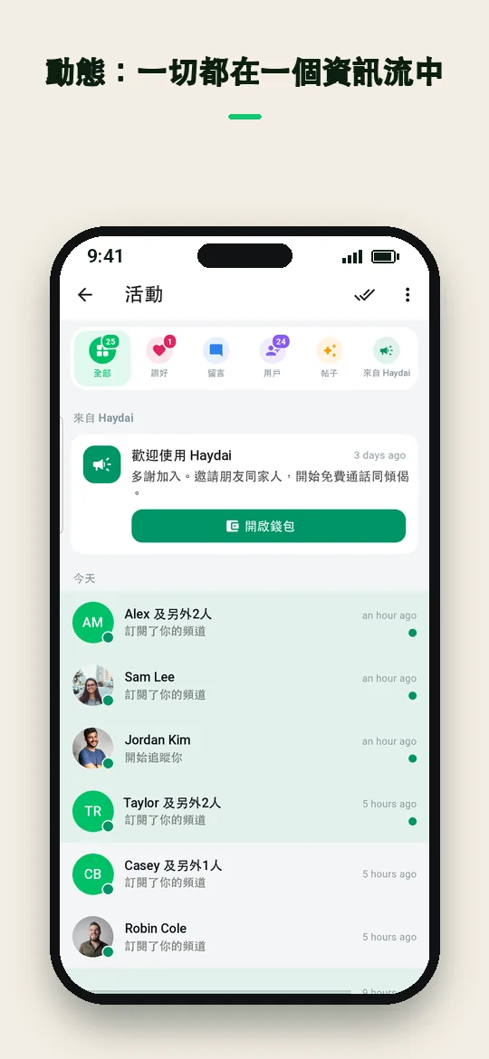 動態：一切都在一個資訊流中 — Haydai