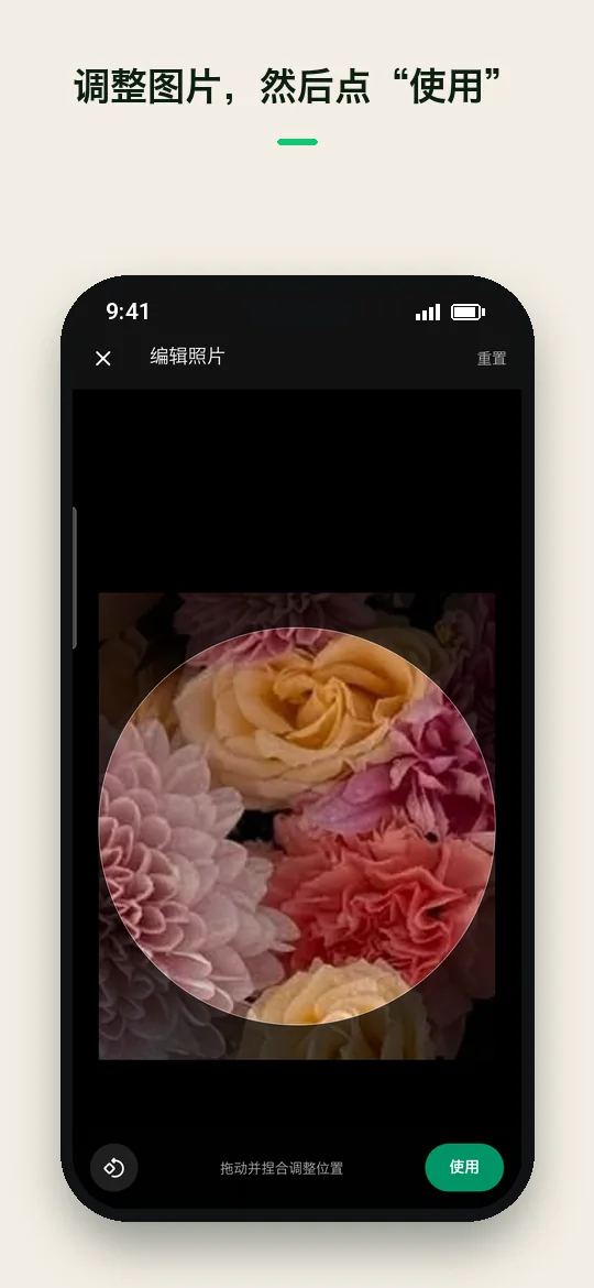 调整图片，然后点“使用” — Haydai